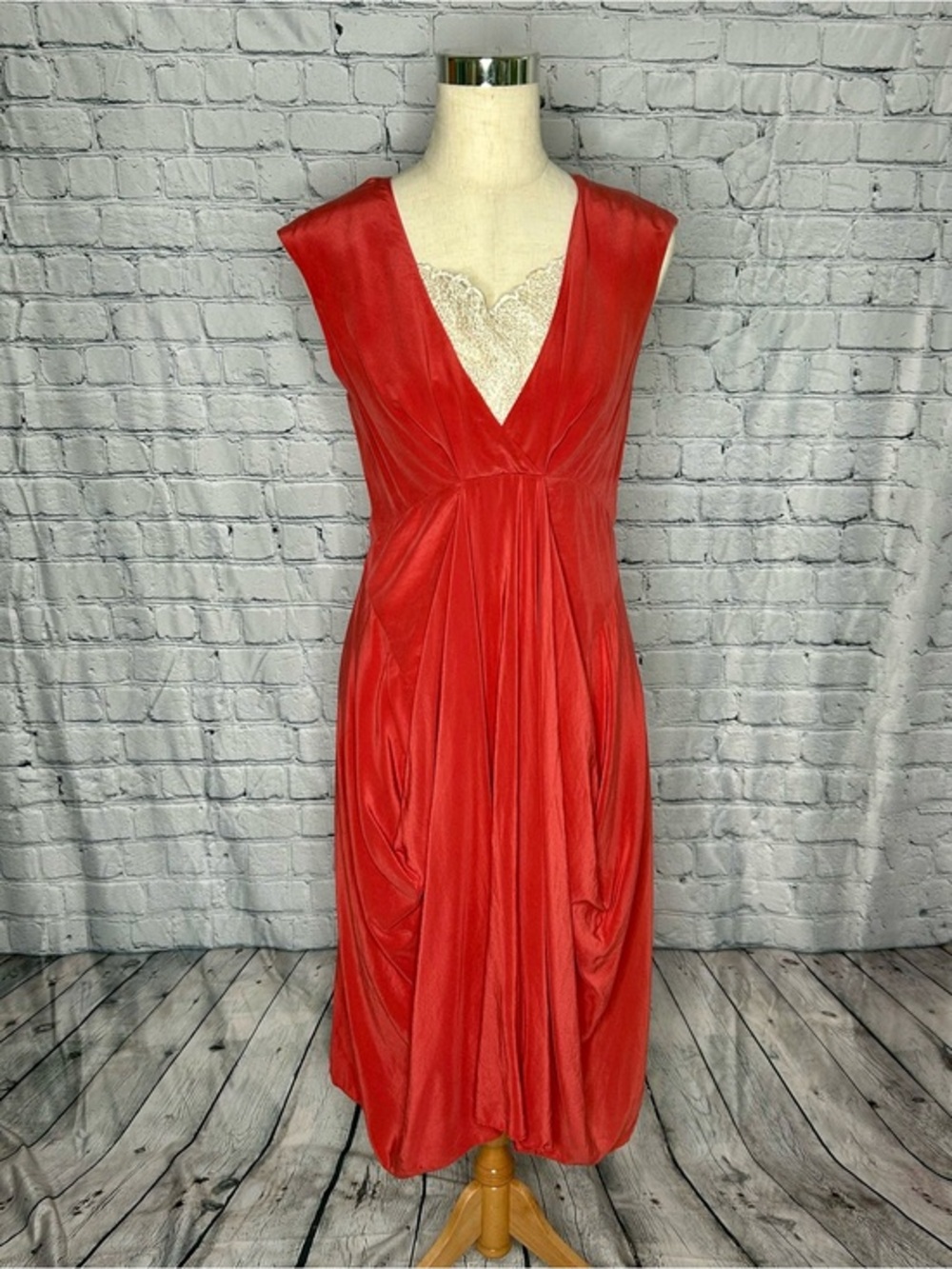 Donna Karan Black Label 100% Silk Coral Drape Dress Luxury Size 6